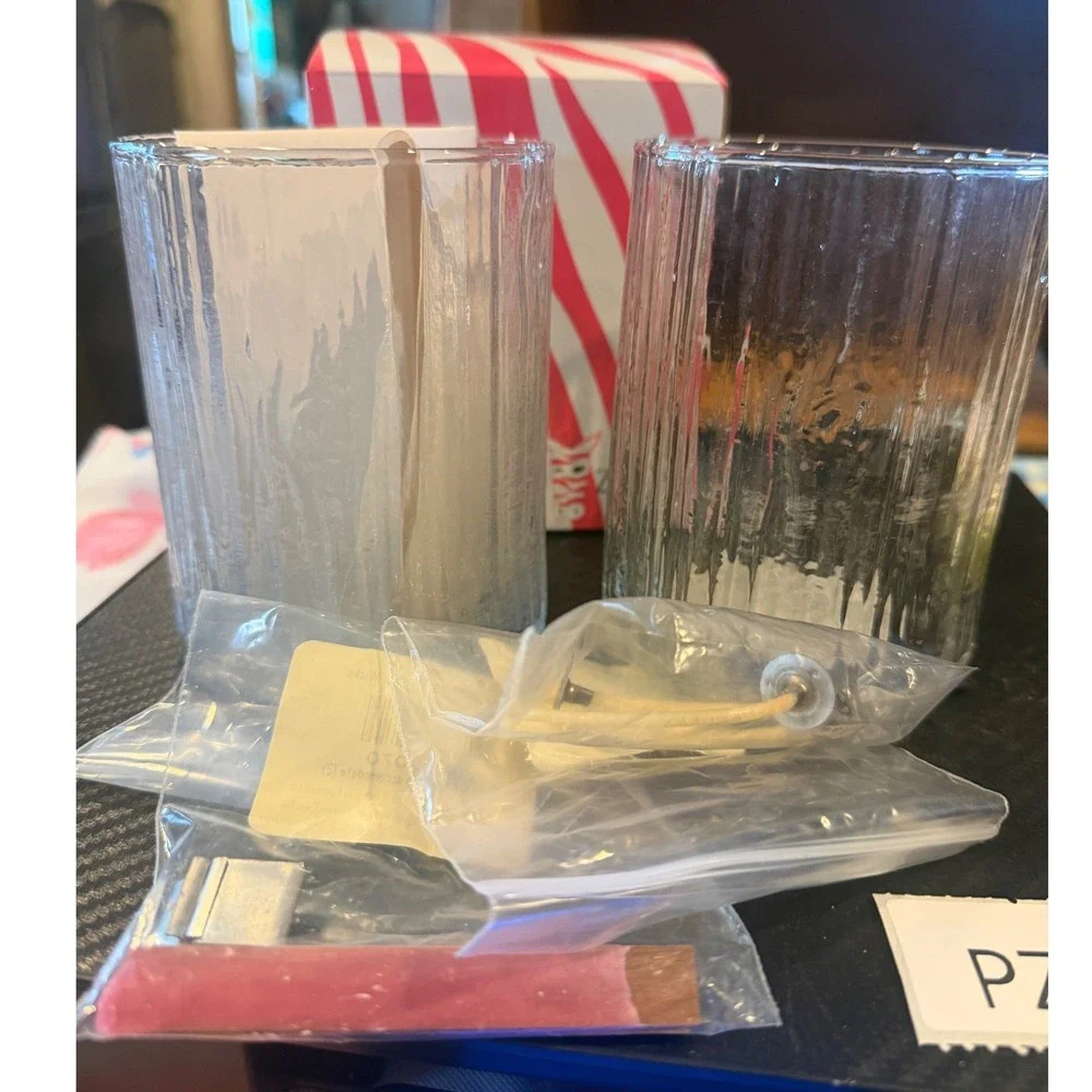 Pink Zebra Clear Ribbed Glass Candle Jar Set of 2 with Wicks DIY Crafting